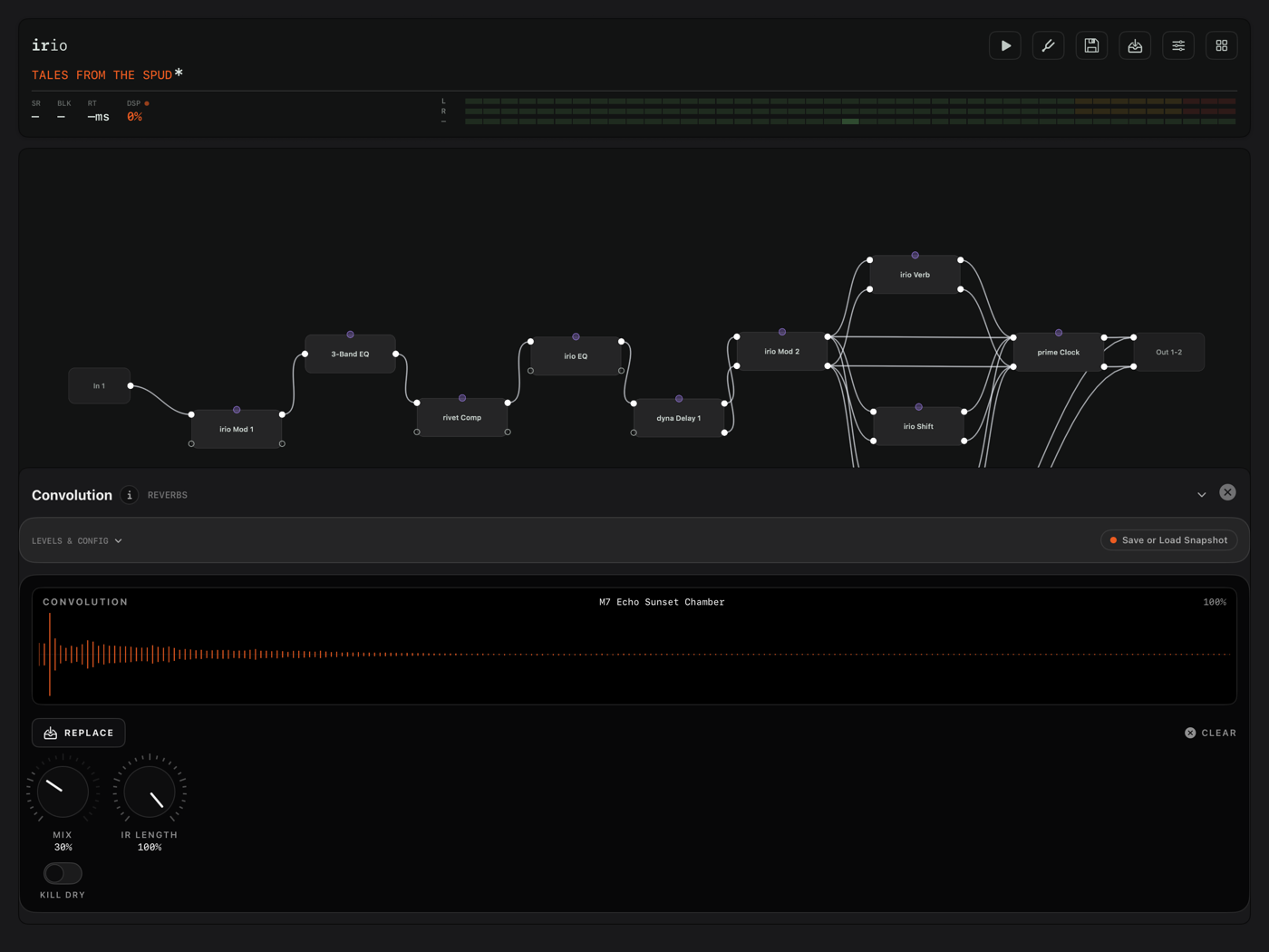Convolution console with a loaded impulse response on iPad