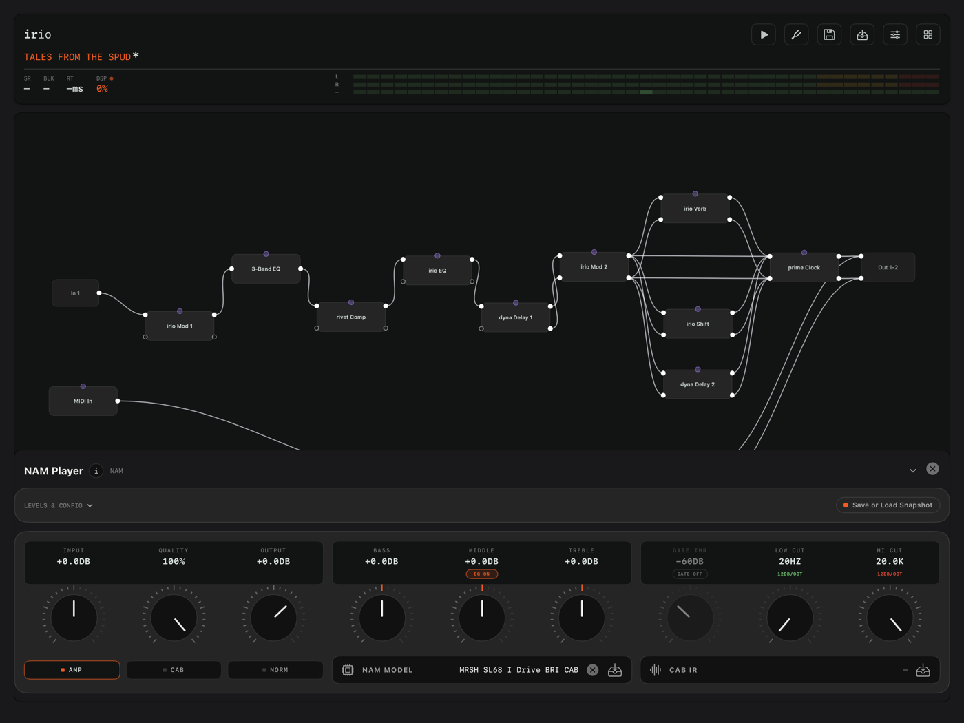 NAM Player console on iPad