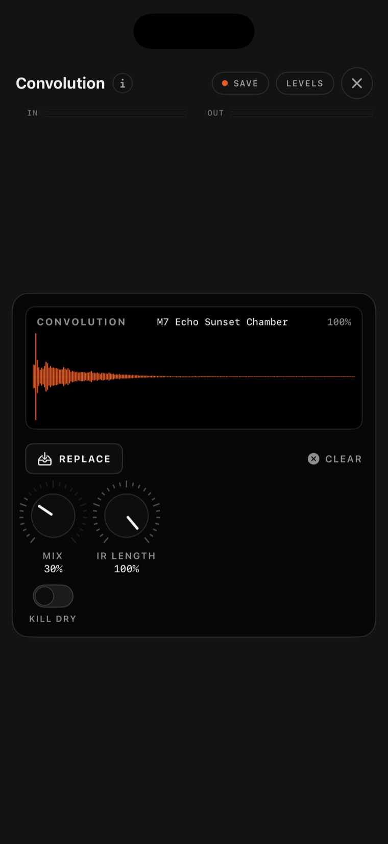 Convolution console with a loaded impulse response on iPhone