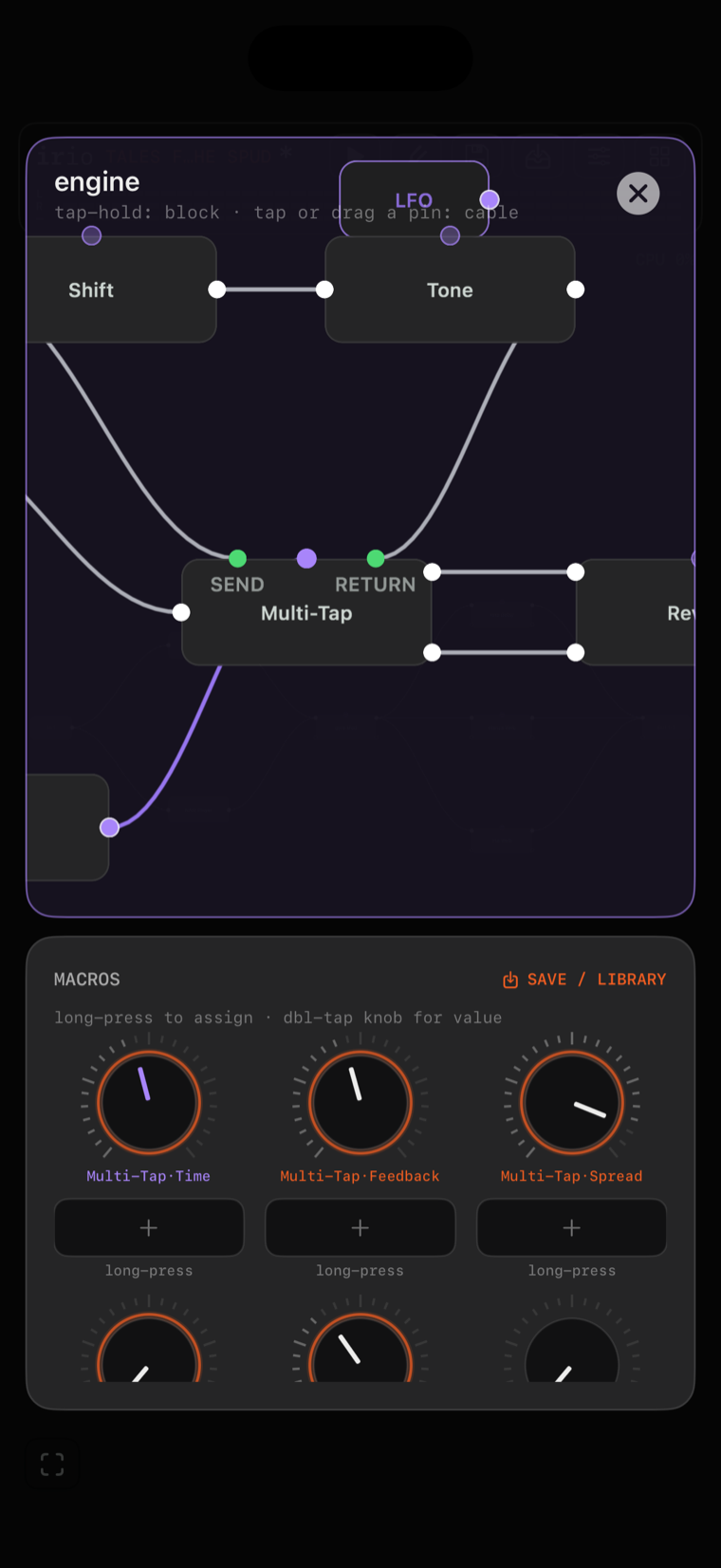 The engine builder canvas on iPhone