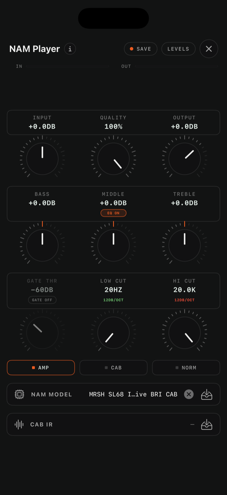 NAM Player console on iPhone
