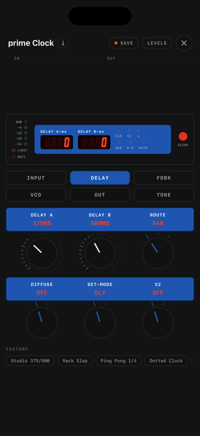 prime Clock console on iPhone